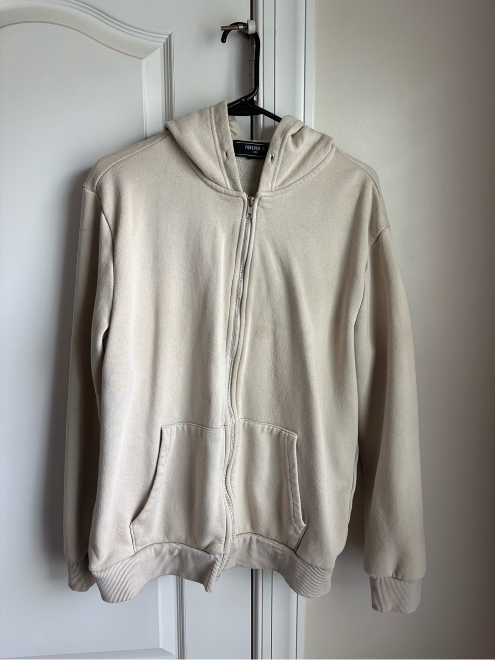 Forever 21 Men's Light Beige Zip-Up Hoodie